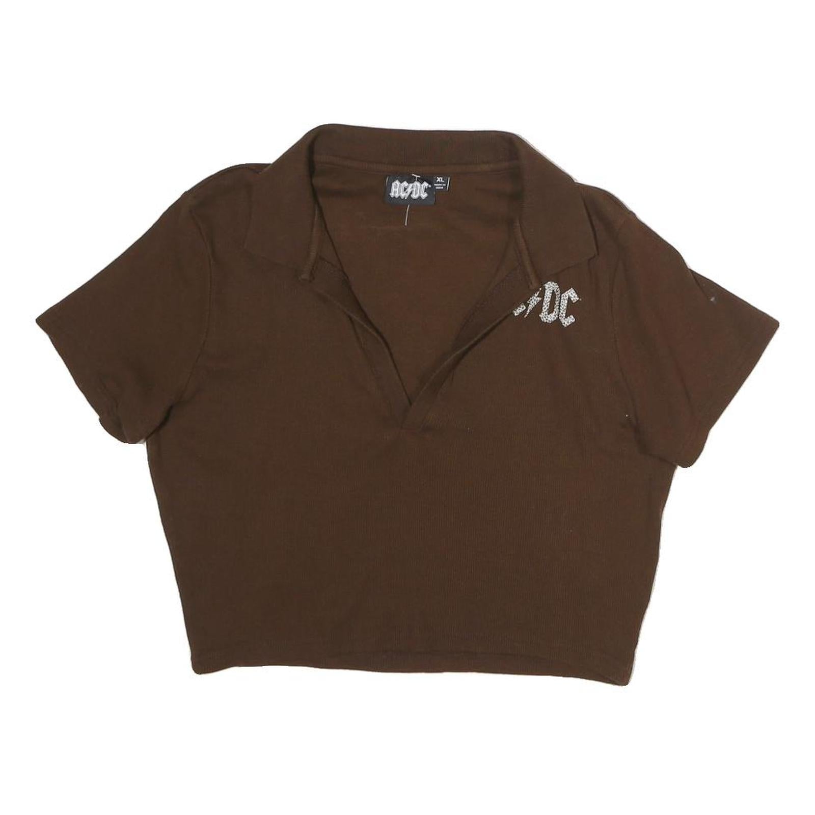 ACDC Womens Brown Cropped Polo Short Sleeve Collared XL Cotton Blend Logo Top Refurbished - N/A refurbished available on Cerqular