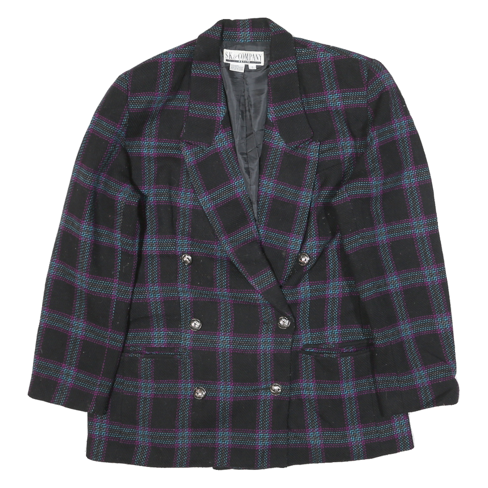 SK & COMPANY Womens Black Blue & Purple Check Button Jacket UK 6 Wool Classic Refurbished - N/A refurbished available on Cerqular