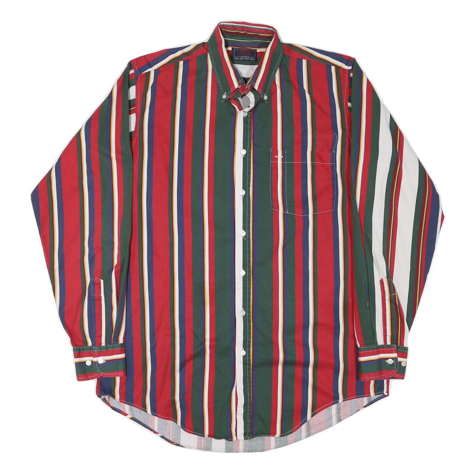 COTTON CLUB Mens Red Green Blue Striped Shirt L Button-Down Long Sleeve Cotton Refurbished - N/A refurbished available on Cerqular