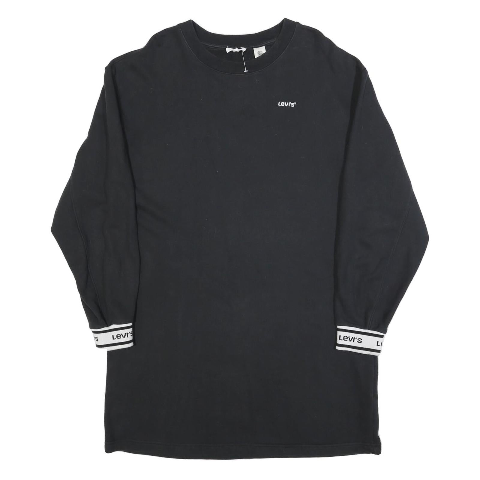 LEVI'S Womens Black Cotton Blend Jersey Long Sleeve Mini Dress L Logo Cuffs Refurbished - N/A refurbished available on Cerqular