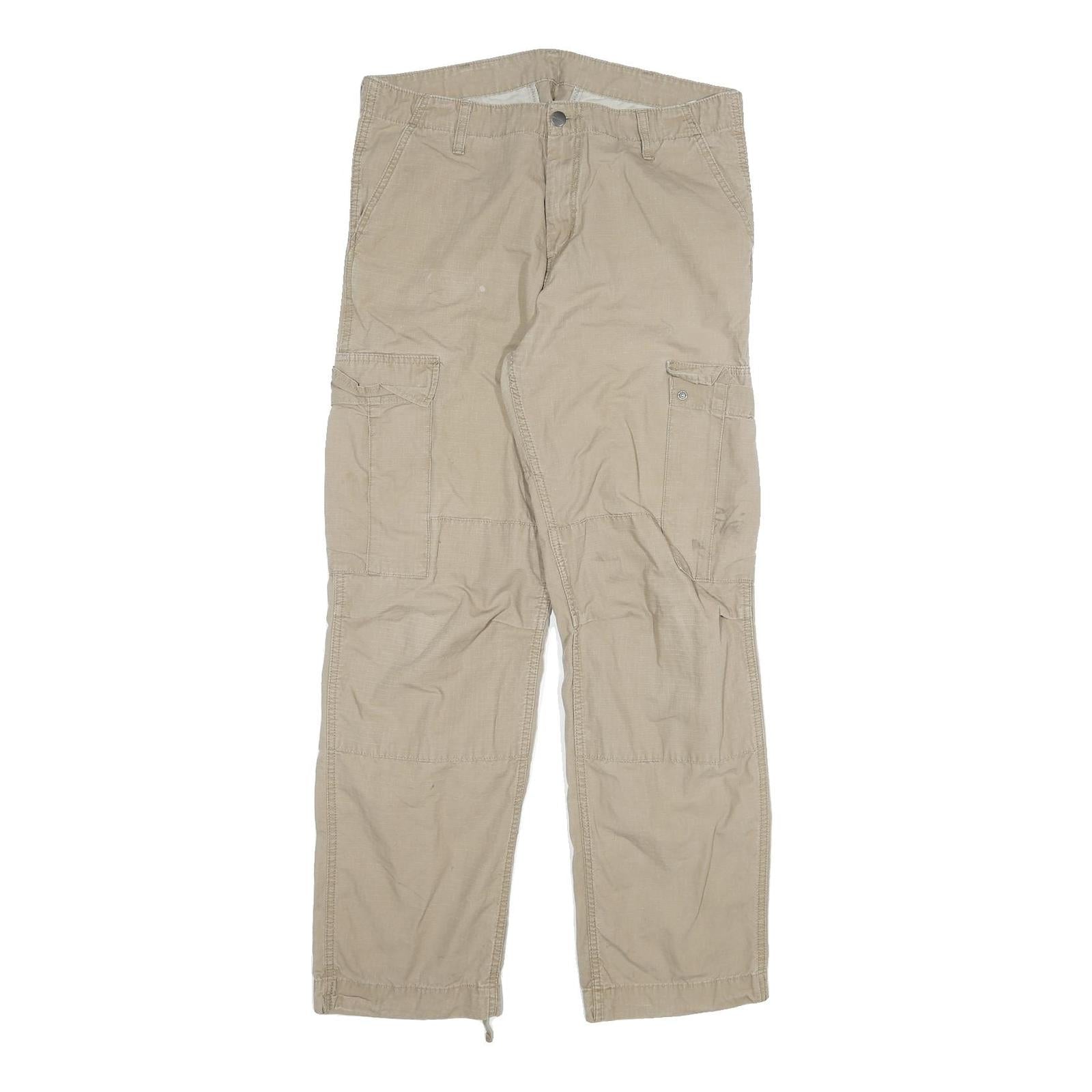 CARHARTT Mens Cotton Blend Beige Relaxed Straight Trousers W34 L32 Cargo Refurbished - N/A refurbished available on Cerqular