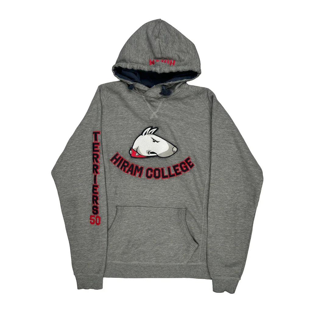Hiram College Terriers Champion College Hoodie - Large Grey Cotton Blend Refurbished - Thrifted (note: this is a term often used to describe second- refurbished available on Cerqular