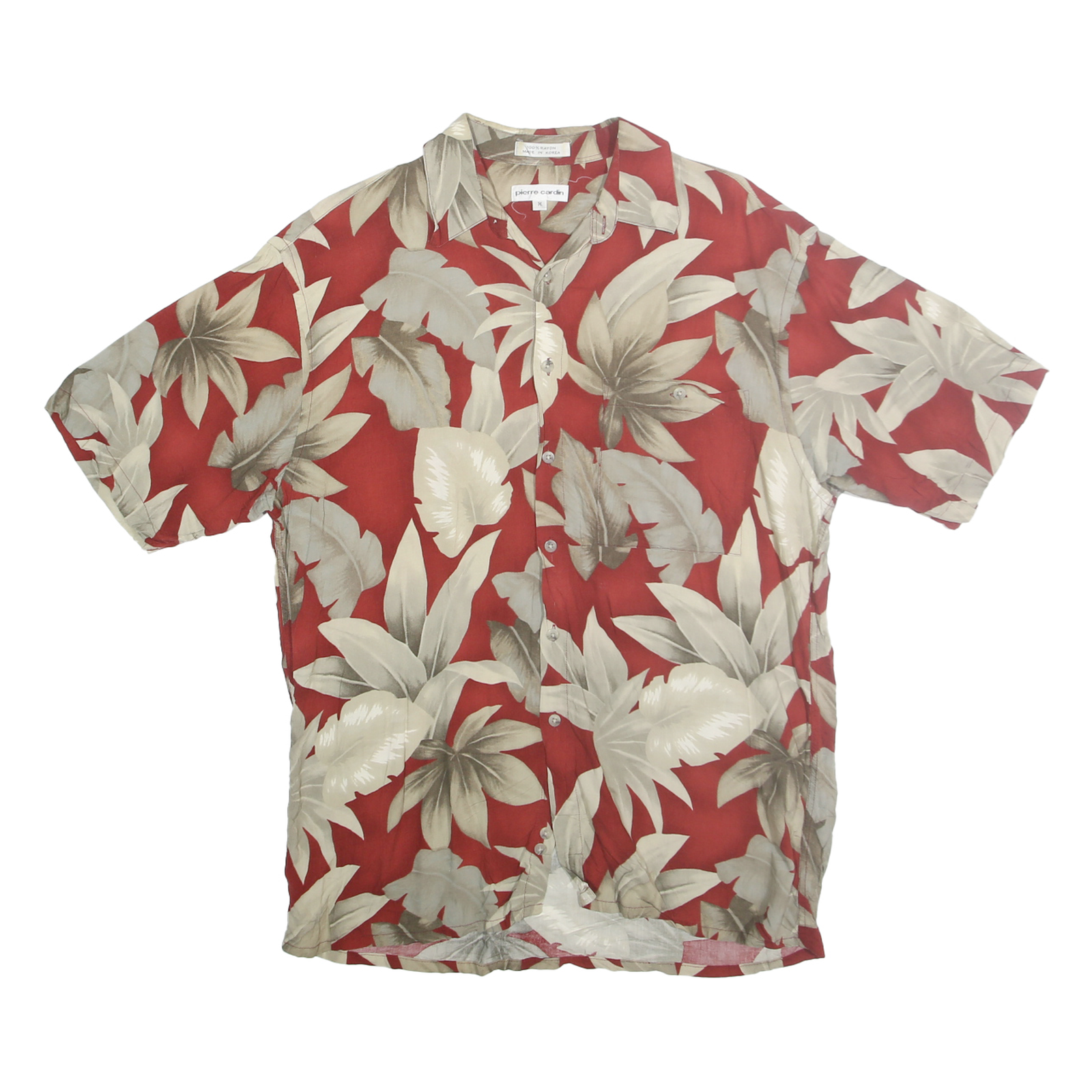 PIERRE CARDIN Mens Red & Beige Hawaiian Shirt M Rayon Short Sleeve Casual Refurbished - N/A refurbished available on Cerqular