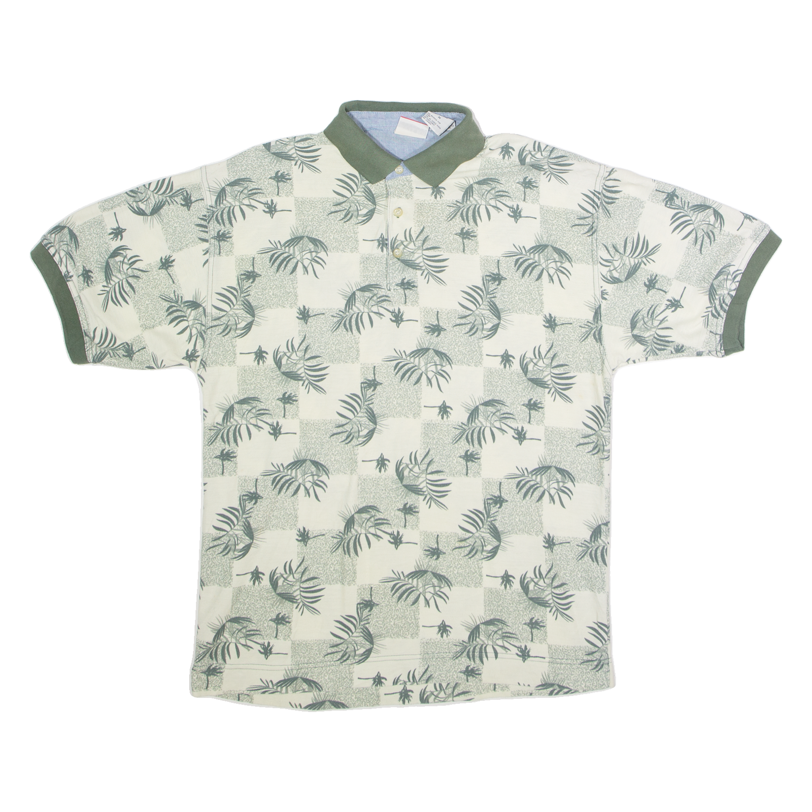 BUGLE BOY Leaf Print Mens Polo Shirt Green 90s Check M Refurbished - N/A refurbished available on Cerqular
