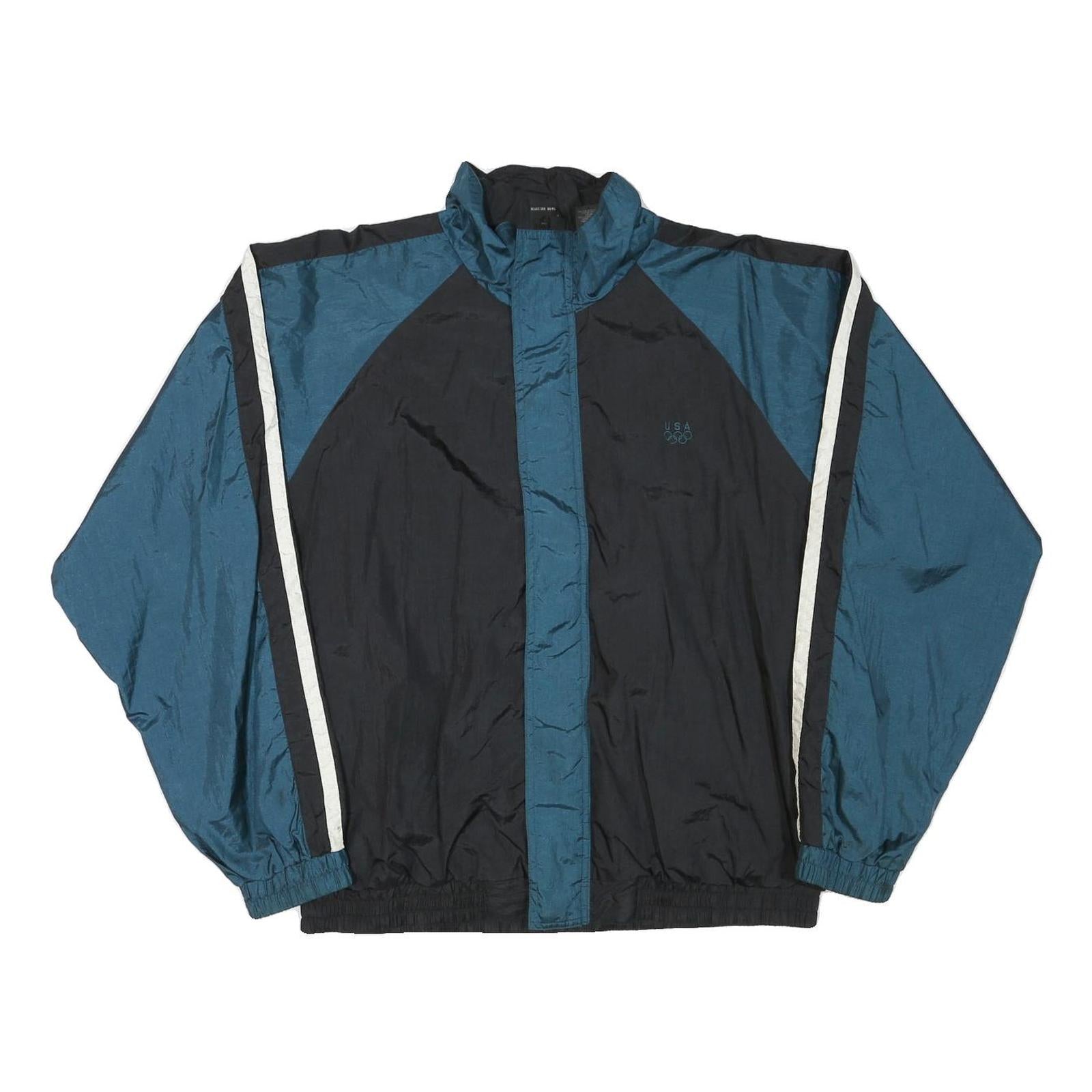 JC PENNEY Mens Blue & Black Zip Jacket L Polyester Blend Plain USA Olympic Logo Refurbished - N/A refurbished available on Cerqular