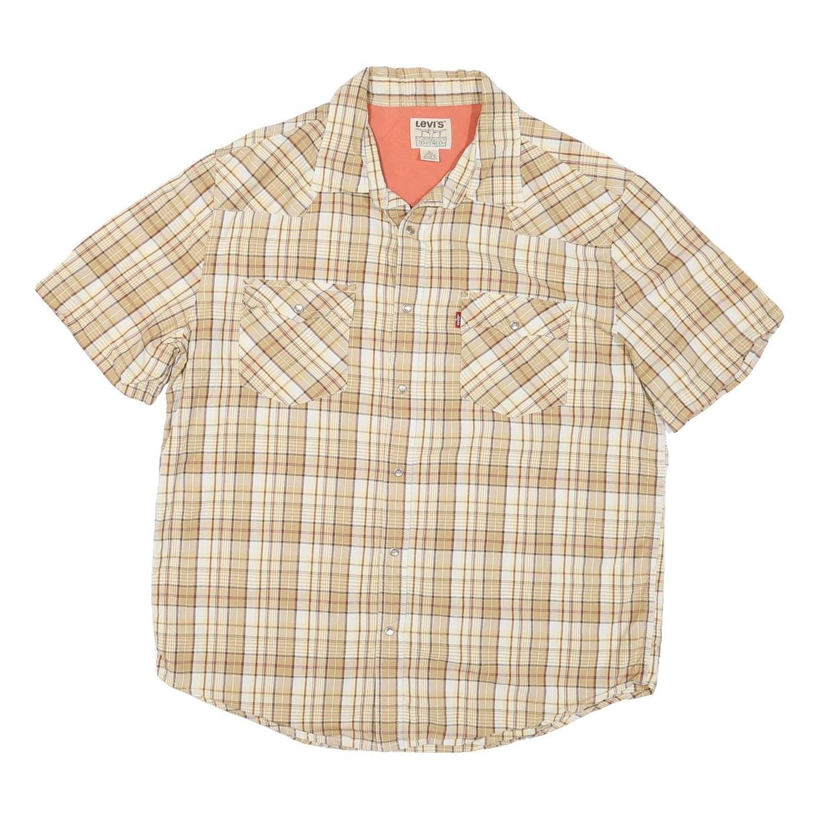 LEVI'S Mens Beige & Brown Check Shirt Cotton Blend L Casual Short Sleeve Refurbished - N/A refurbished available on Cerqular