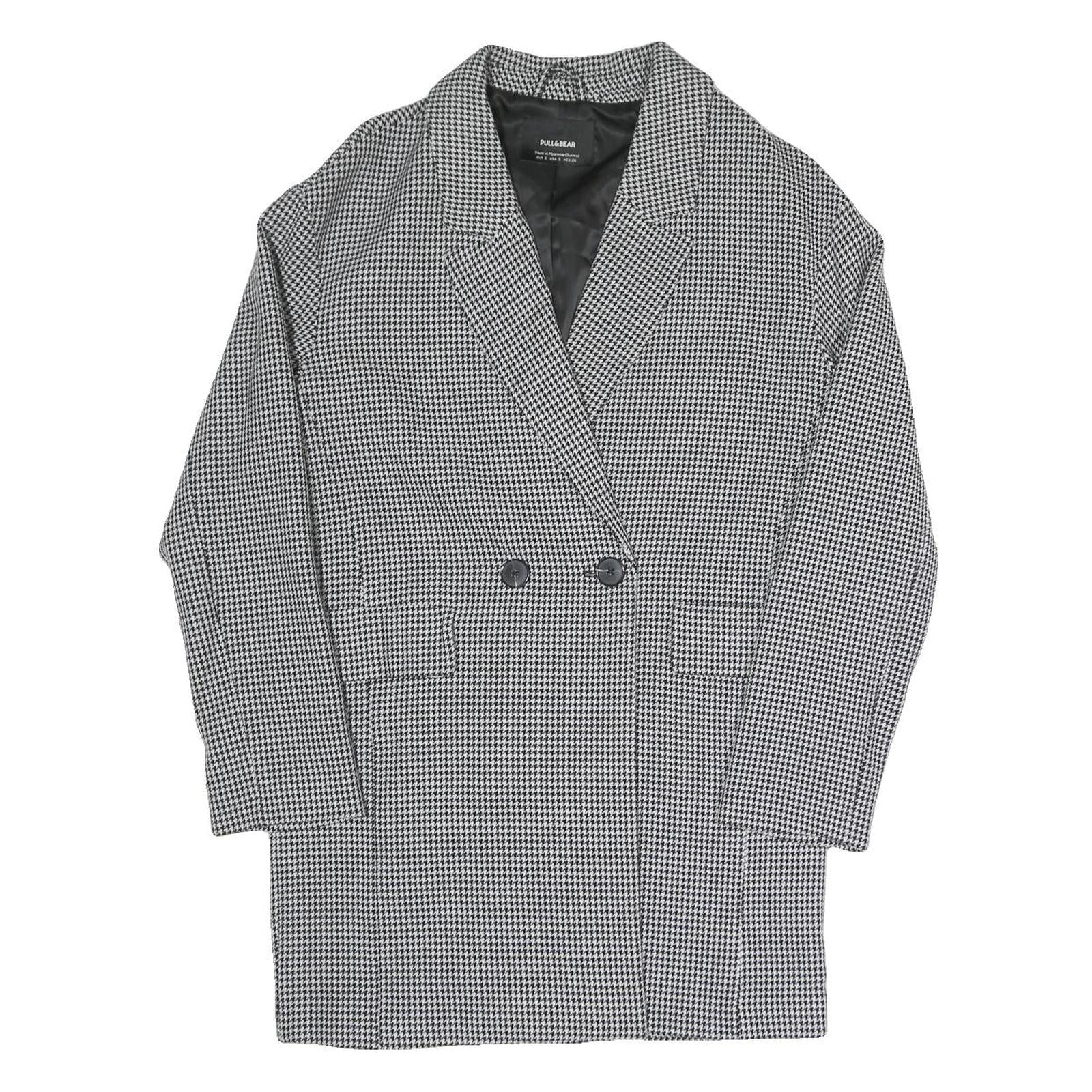 PULL&BEAR Womens Black & White Check Tailored Blazer S Polyester Blend Woven Refurbished - N/A refurbished available on Cerqular