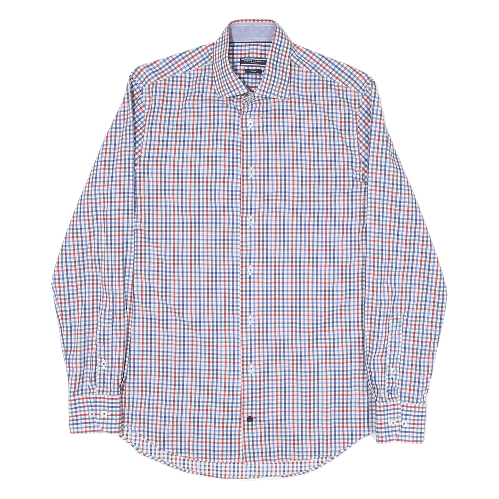 TOMMY HILFIGER Mens Blue & Red Check Shirt M Classic Cotton Blend Long Sleeve Refurbished - N/A refurbished available on Cerqular