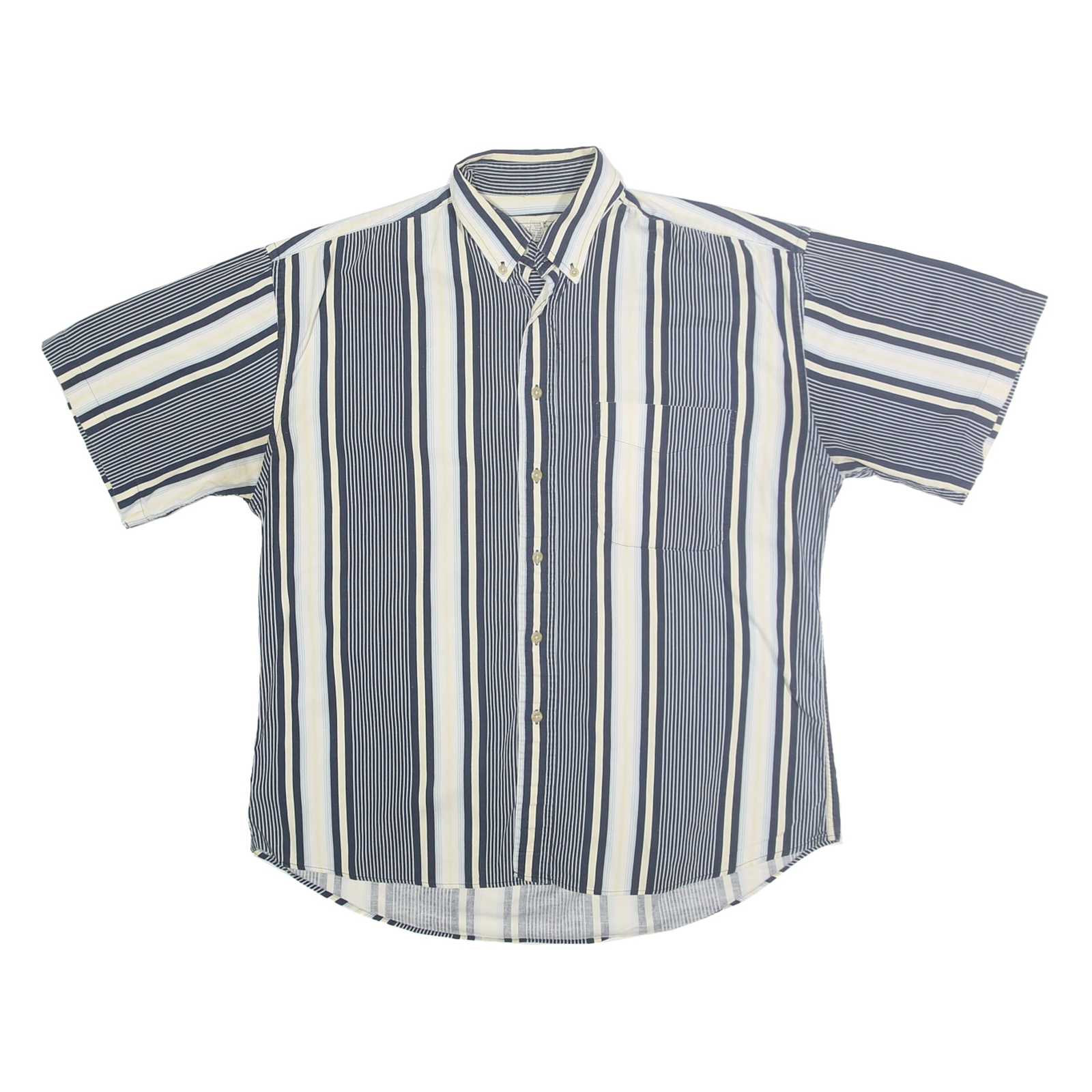 NATURAL ISSUE Mens Blue & Cream Striped Button Short Sleeve Shirt M Casual Refurbished - N/A refurbished available on Cerqular