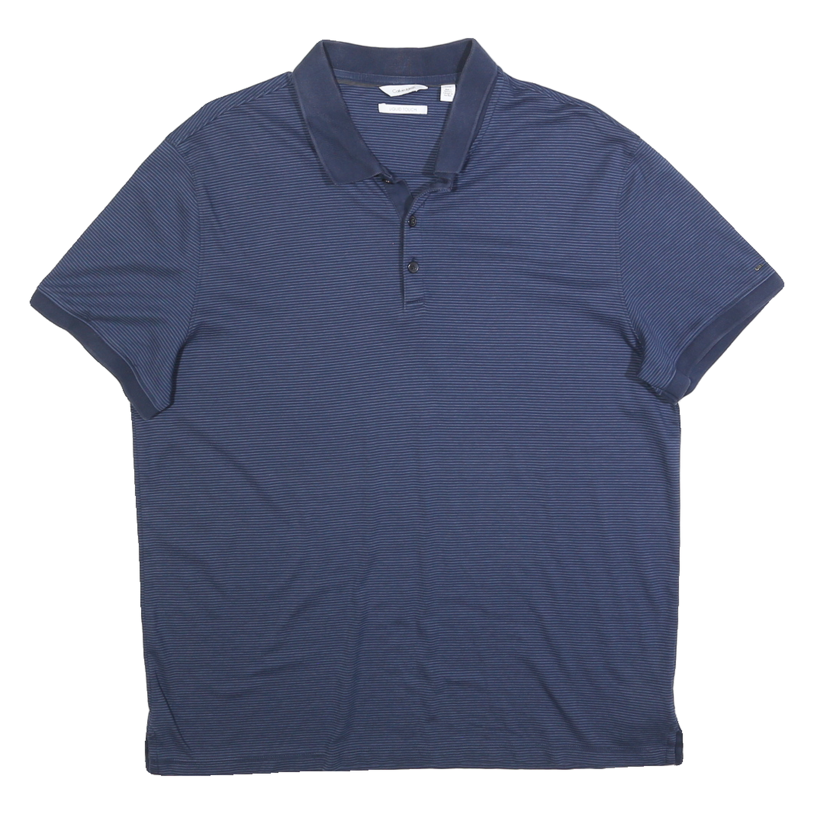 CALVIN KLEIN Mens Blue Striped Short Sleeve Polo Shirt L Cotton Blend Casual Refurbished - N/A refurbished available on Cerqular