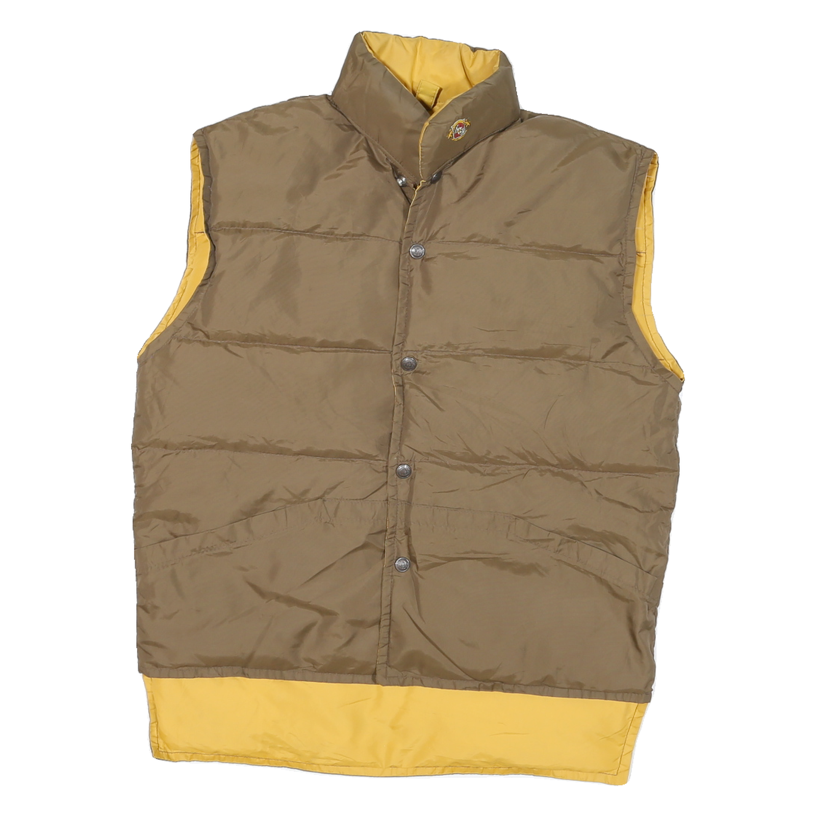 Womens Beige & Yellow Reversible Button Polyester Blend Puffer Vest M Plain Refurbished - N/A refurbished available on Cerqular