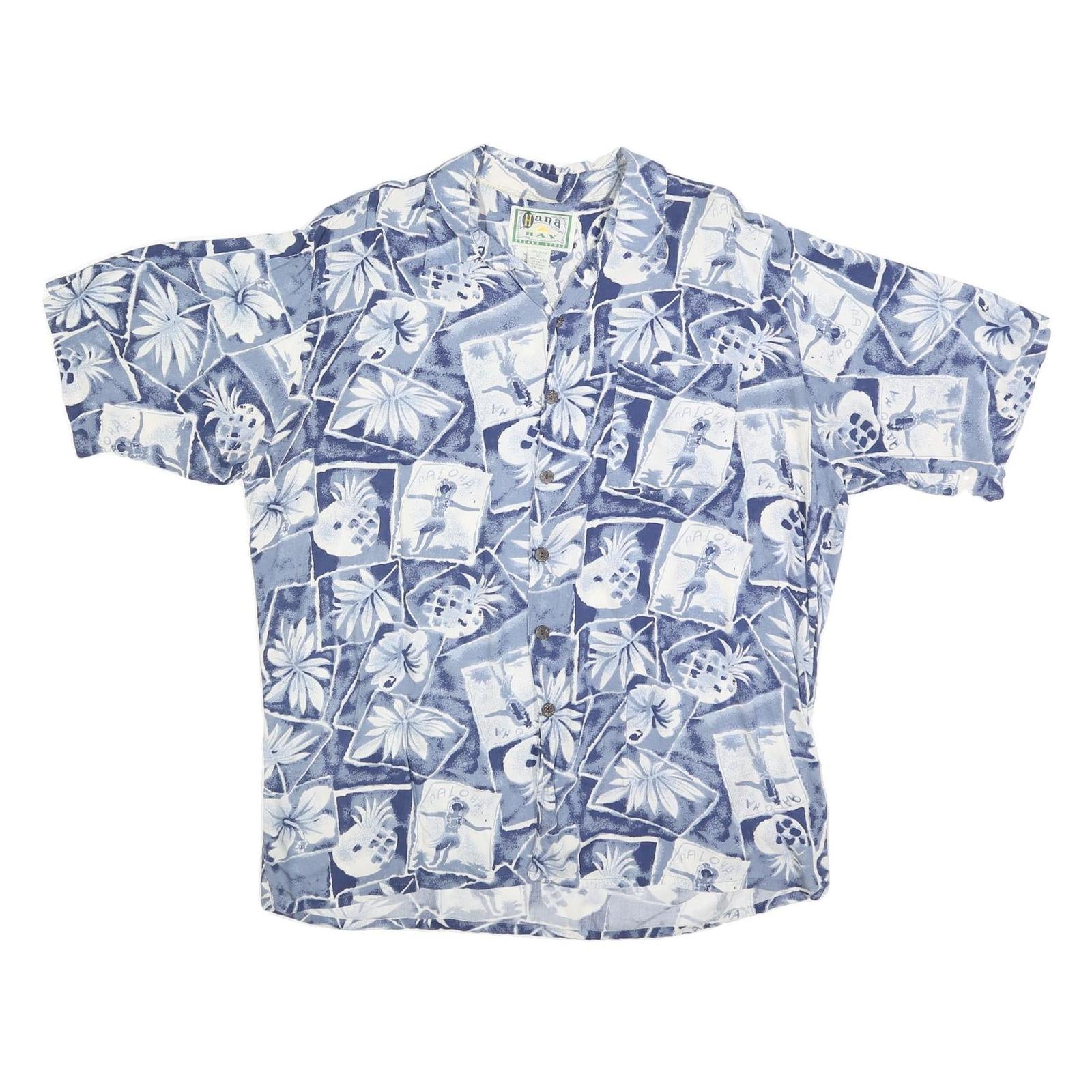 HANA BAY Mens Blue Hawaiian Shirt XL Cotton Blend Tropical Print Relaxed Fit Refurbished - N/A refurbished available on Cerqular