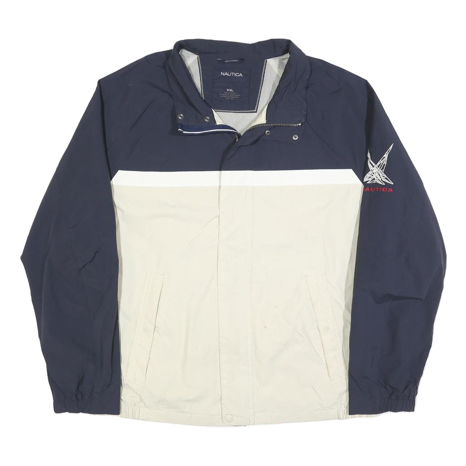 NAUTICA Mens Navy & Cream Colourblock Zip Jacket 2XL Polyester Blend Casual Refurbished - N/A refurbished available on Cerqular