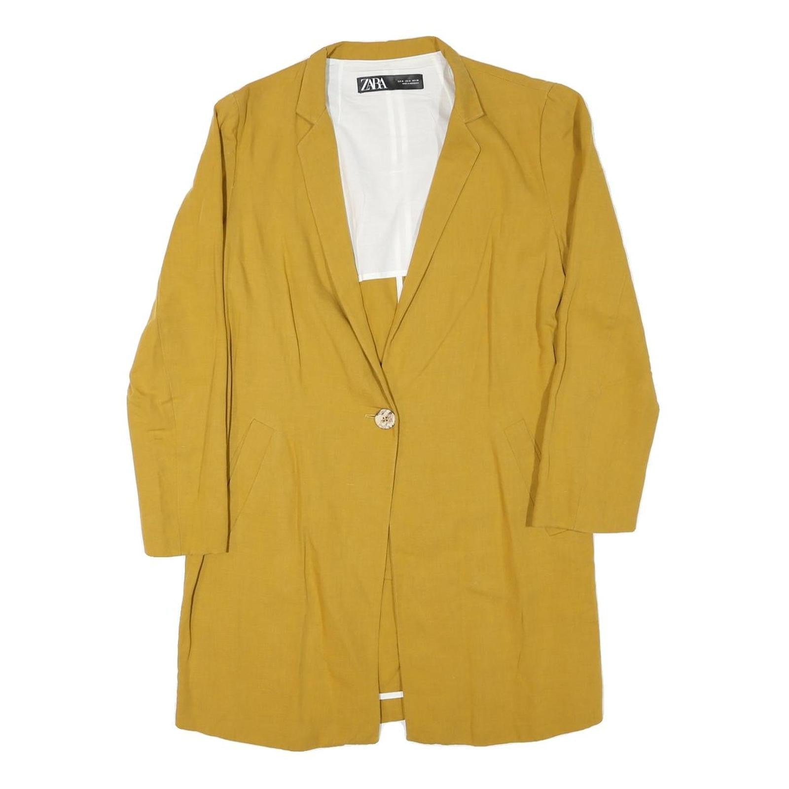 ZARA Womens Mustard Yellow Tailored Jacket M Linen Blend Button Closure Classic Refurbished - N/A refurbished available on Cerqular