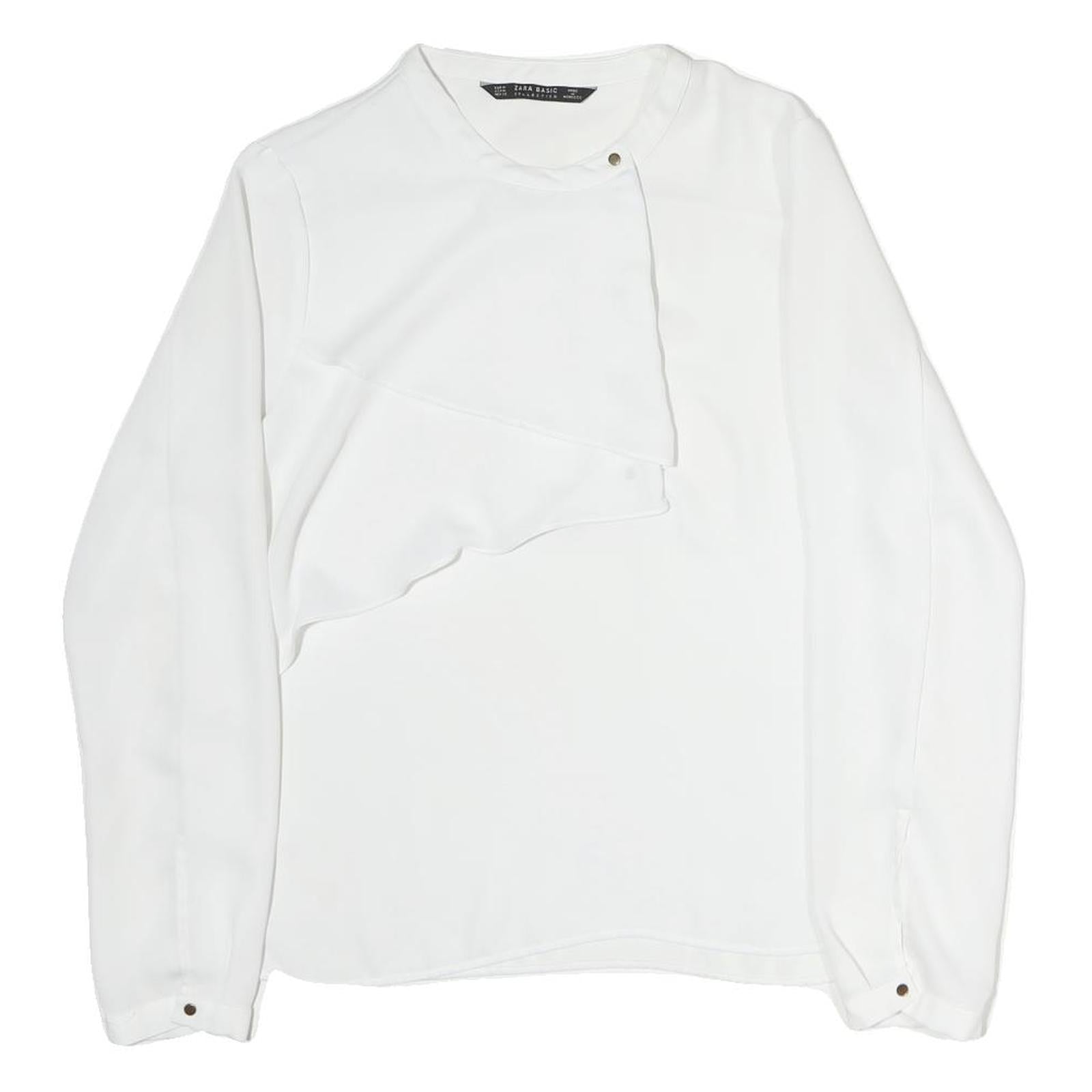 ZARA Womens White Basic Long Sleeve Crew Neck Plain Top M Elegant Refurbished - N/A refurbished available on Cerqular