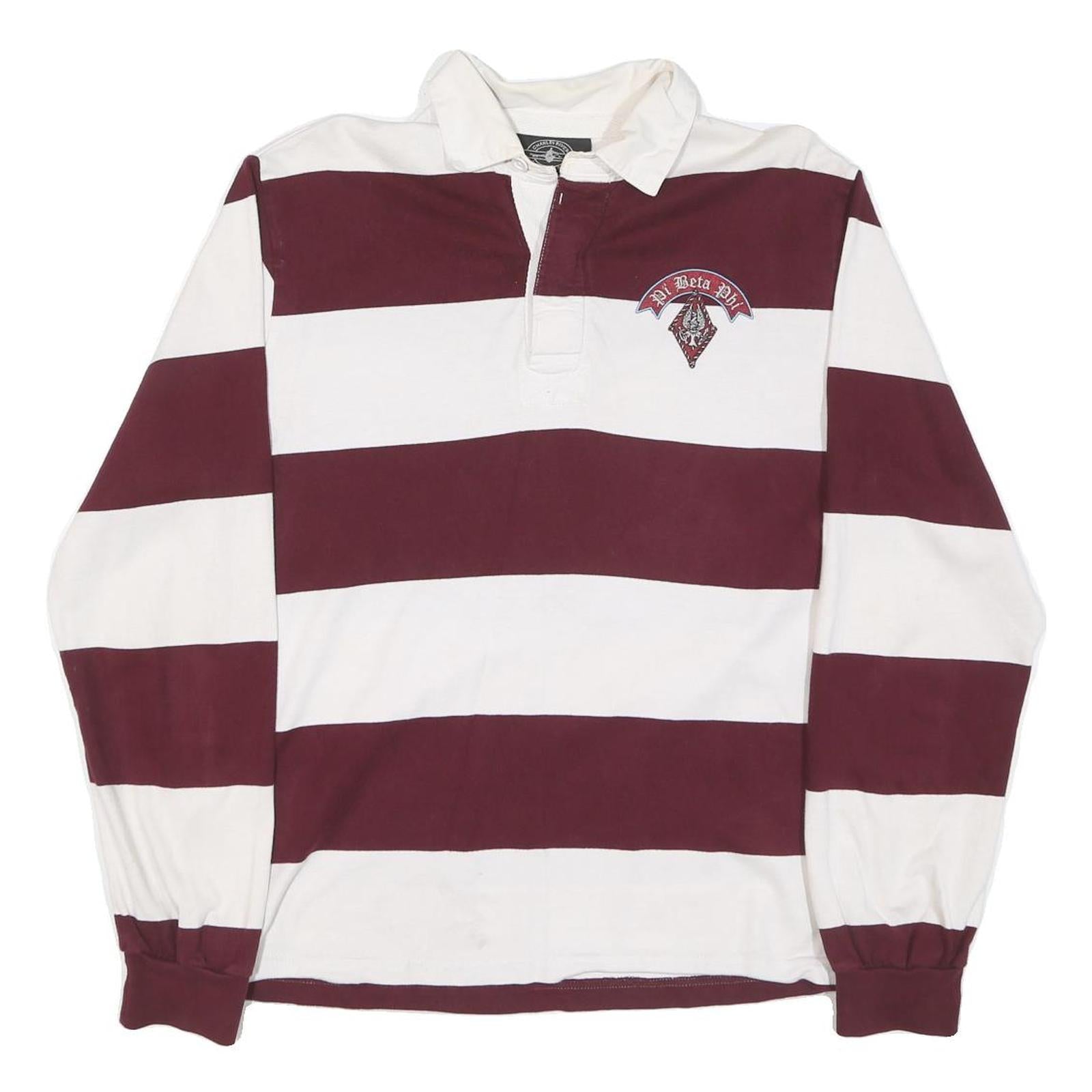 CHARLES RIVERR Mens Maroon & White Rugby Stripe Long Sleeve Polo Shirt M Thick Refurbished - N/A refurbished available on Cerqular