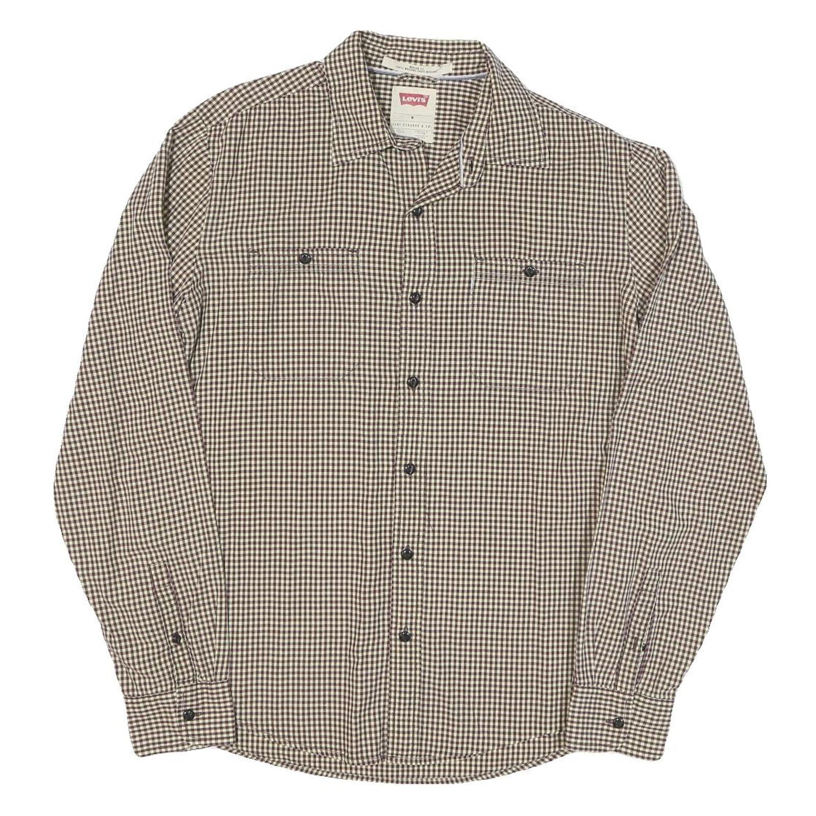 LEVI'S Mens Brown & Cream Checked Cotton Blend Shirt M Casual Long Sleeve Button Refurbished - N/A refurbished available on Cerqular