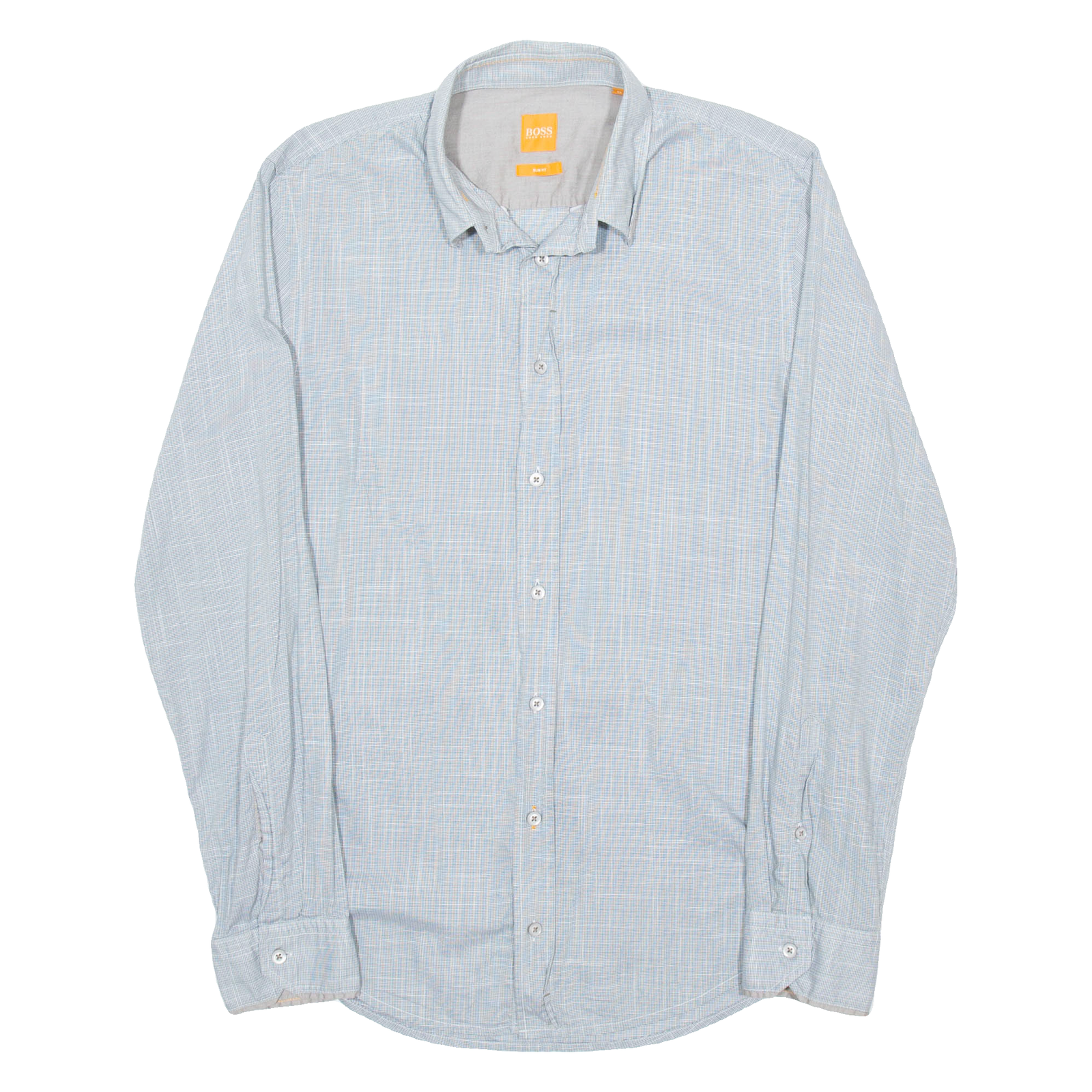 HUGO BOSS Slim Fit Mens Shirt Blue Houndstooth Long Sleeve M Refurbished - N/A refurbished available on Cerqular