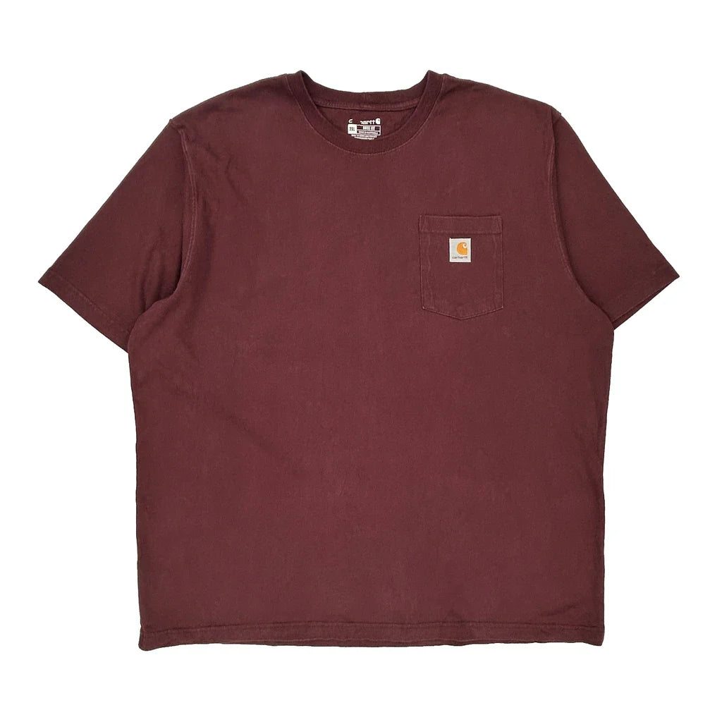 Carhartt T-Shirt - 2XL Burgundy Cotton Refurbished - Thrifted (note: this is a term often used to describe second- refurbished available on Cerqular