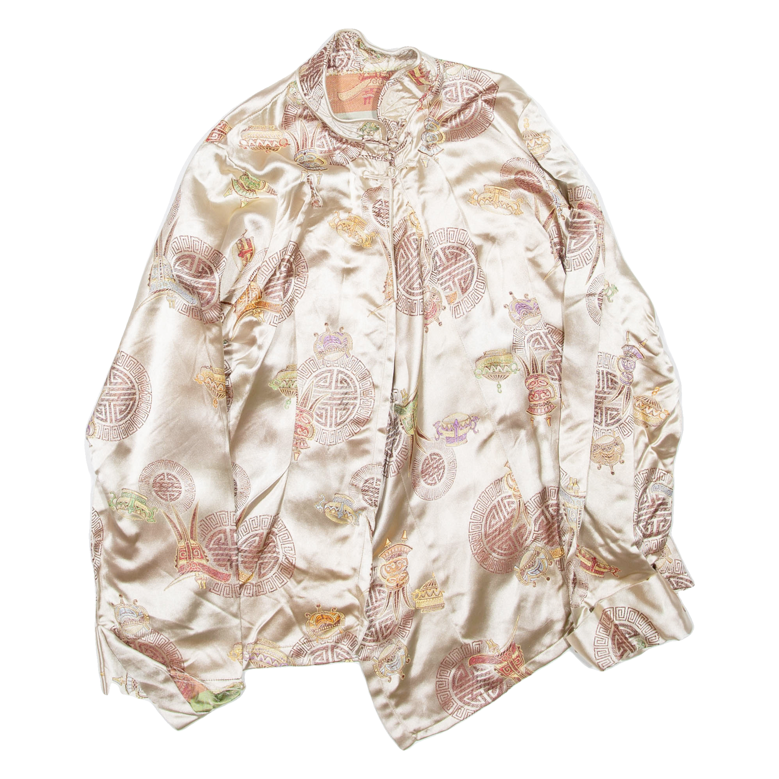 Womens Wrap Blouse Beige High Neck Long Sleeve Crazy Pattern M Refurbished - N/A refurbished available on Cerqular