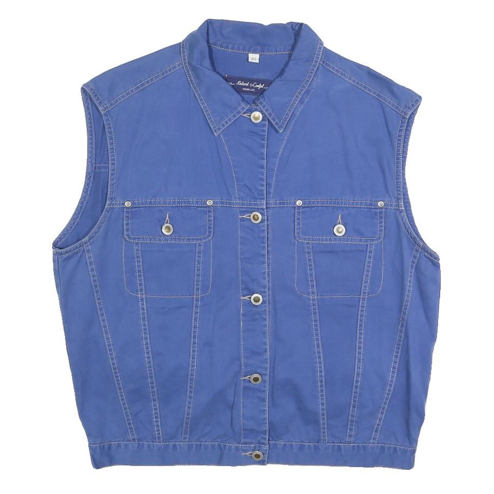 OCEAN LIFE Womens Blue Cotton Button Jacket L Sleeveless Pocketed Outerwear Refurbished - N/A refurbished available on Cerqular