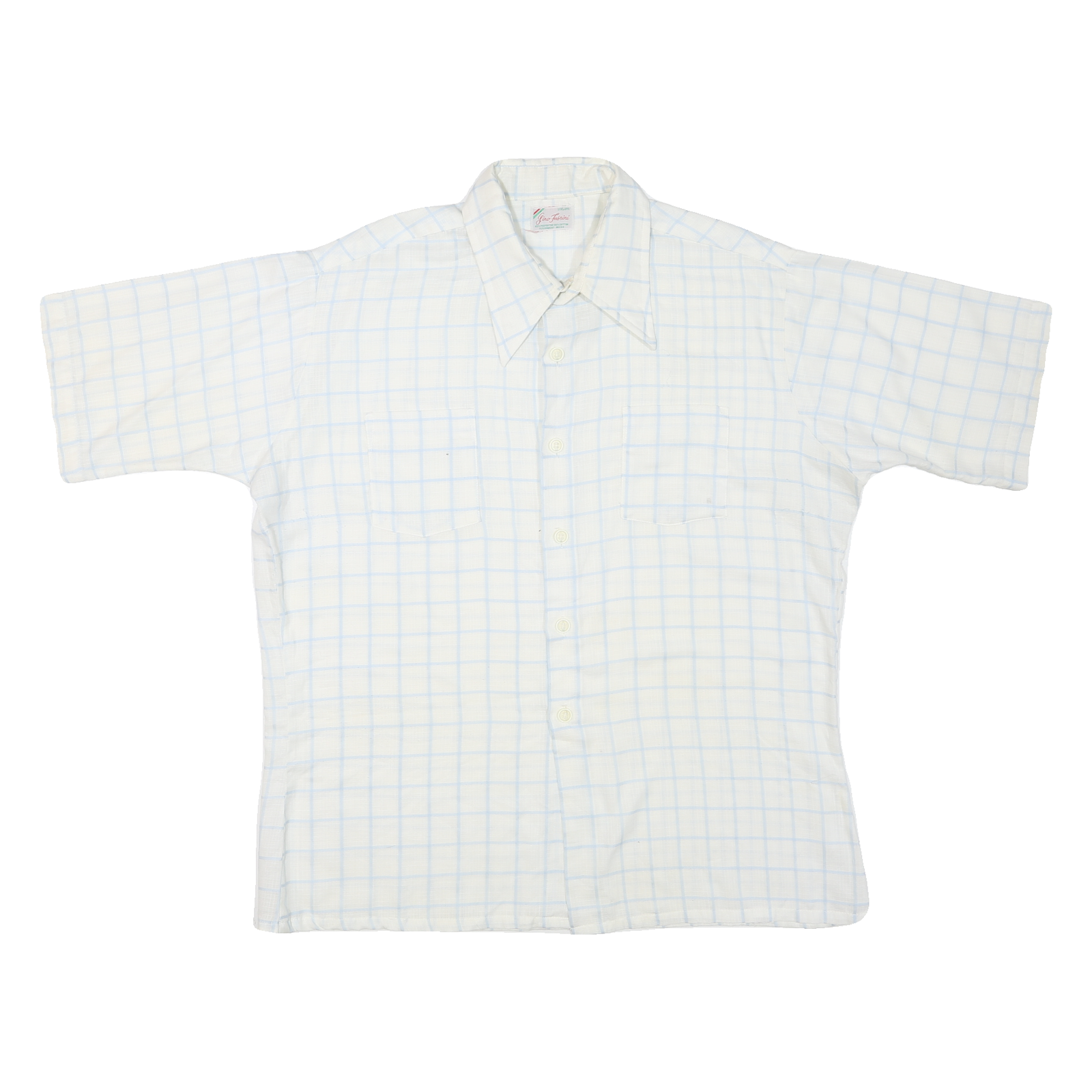 GINO FABRINI Mens White & Blue Checked Shirt Cotton Blend XL Casual Short Sleeve Refurbished - N/A refurbished available on Cerqular