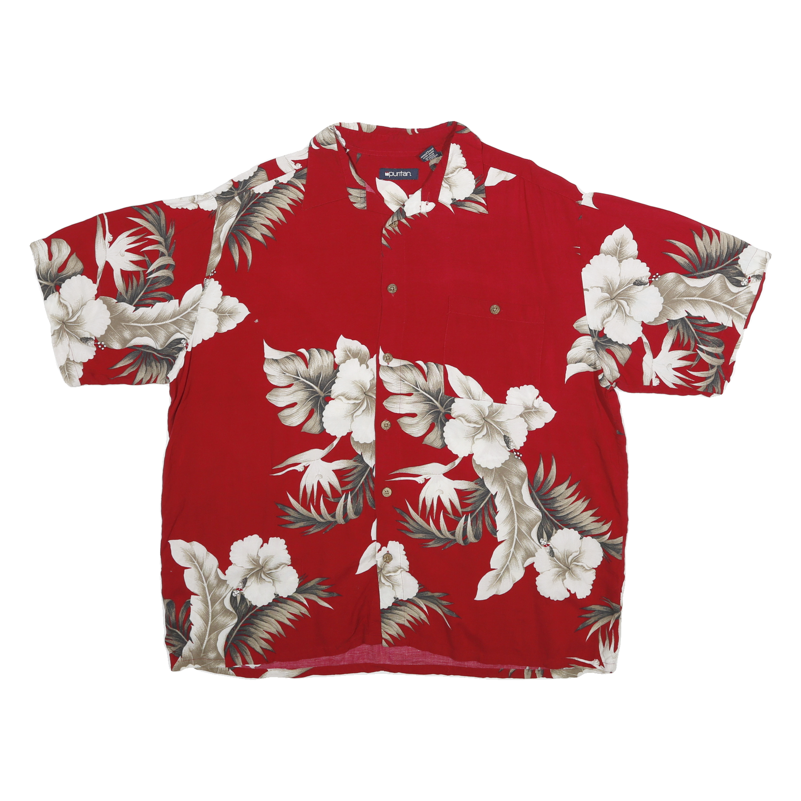 PURITAN Mens Red Floral Button Jacket L Viscose Blend Hawaiian Style Refurbished - N/A refurbished available on Cerqular