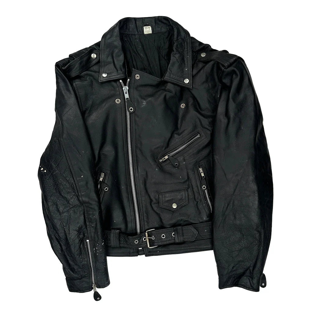 Unbranded Motorcycle Leather Jacket - 2XL Black Leather Refurbished - Thrifted (note: this is a term often used to describe second- refurbished available on Cerqular