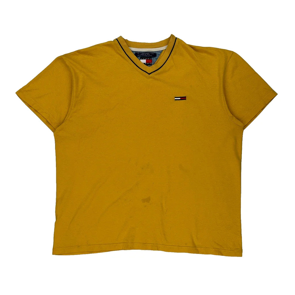 Tommy Jeans T-Shirt - Large Yellow Cotton Refurbished - Thrifted (note: this is a term often used to describe second- refurbished available on Cerqular