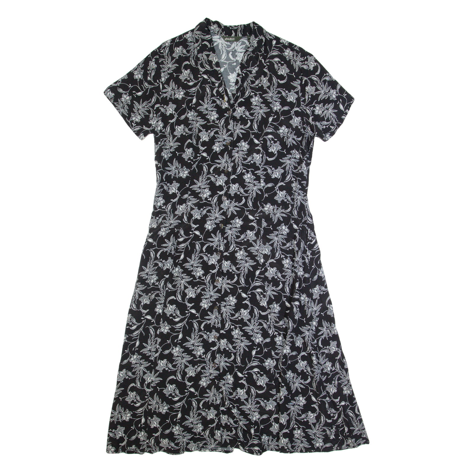 EDDIE BAUER Womens Tea Dress Black 90s Floral Short Sleeve Long M Refurbished - N/A refurbished available on Cerqular