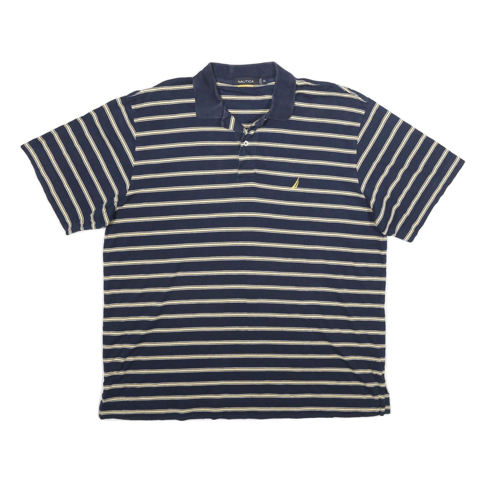 NAUTICA Mens Blue & Cream Striped Short Sleeve Polo Shirt XL Cotton Casual Refurbished - N/A refurbished available on Cerqular