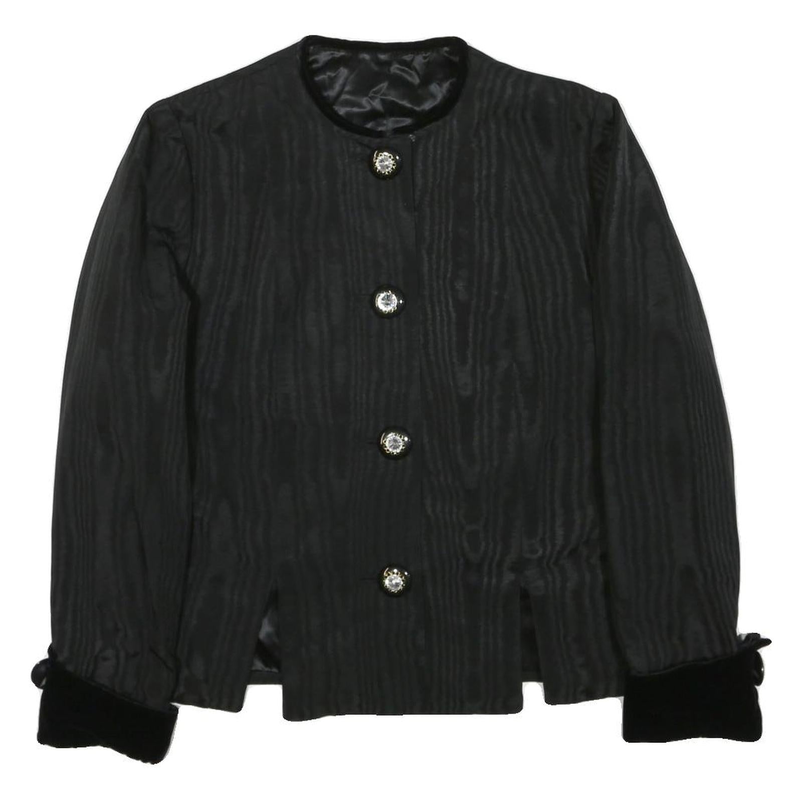 Womens Black Button Up Plain Jacket XL Woven Classic Button Closure Velvet Cuffs Refurbished - N/A refurbished available on Cerqular