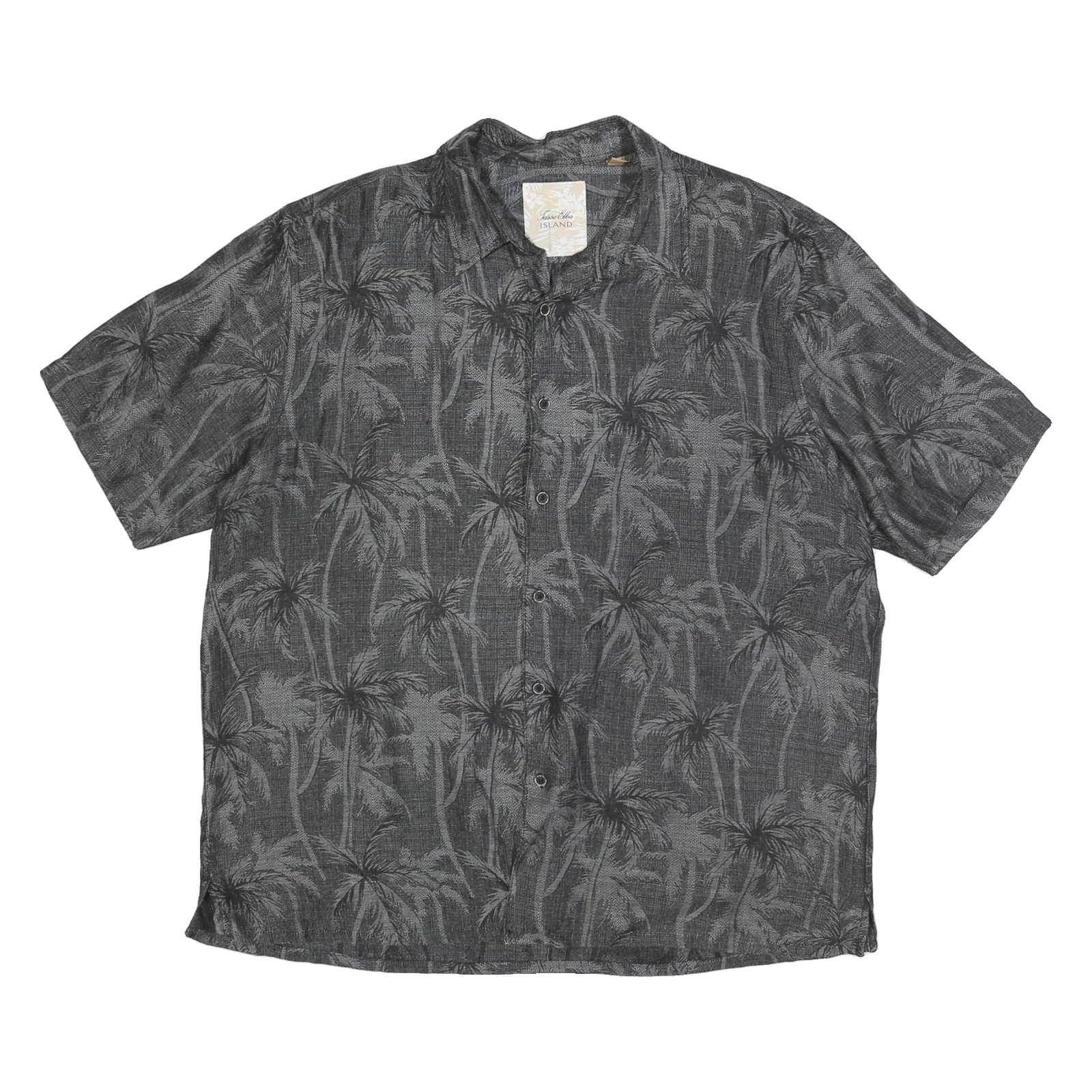 TASSO ELLA ISLAND Mens Black Silk Blend Shirt L Palm Tree Print Summer Refurbished - N/A refurbished available on Cerqular