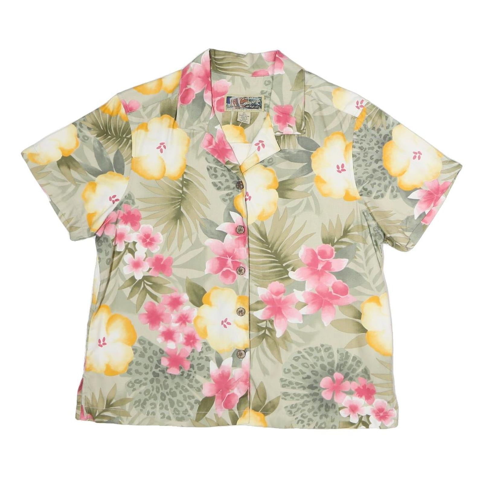 LA CABANA Womens Cream Green & Pink Floral Pattern Shirt XL Hawaiian Tropical Refurbished - N/A refurbished available on Cerqular