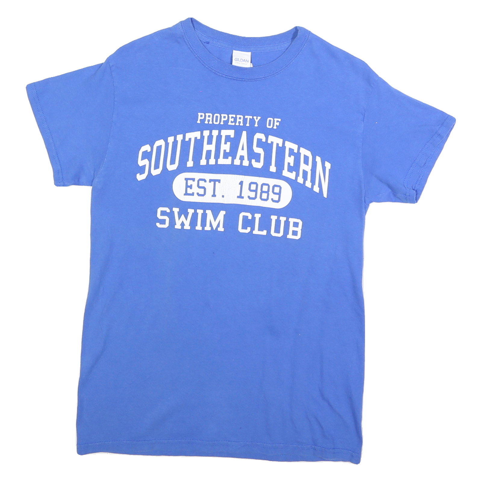 GILDAN Mens Blue Property Of Southeastern Swim Club Graphic T-Shirt S Short Refurbished - N/A refurbished available on Cerqular