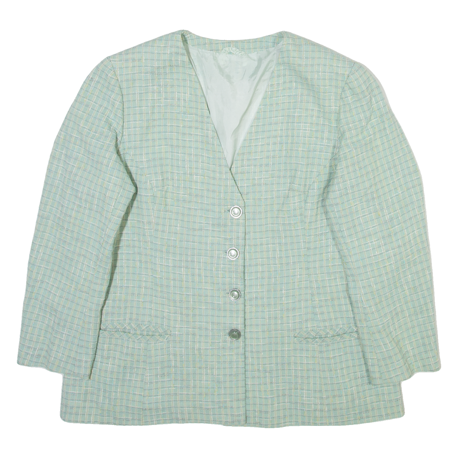 ELEGANCE Womens Blazer Jacket Green 90s Check L Refurbished - N/A refurbished available on Cerqular