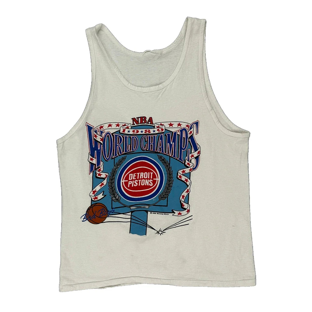 Detroit Pistons Nba Single Stitch Vest - Medium Multicoloured Cotton Refurbished - Thrifted (note: this is a term often used to describe second- refurbished available on Cerqular