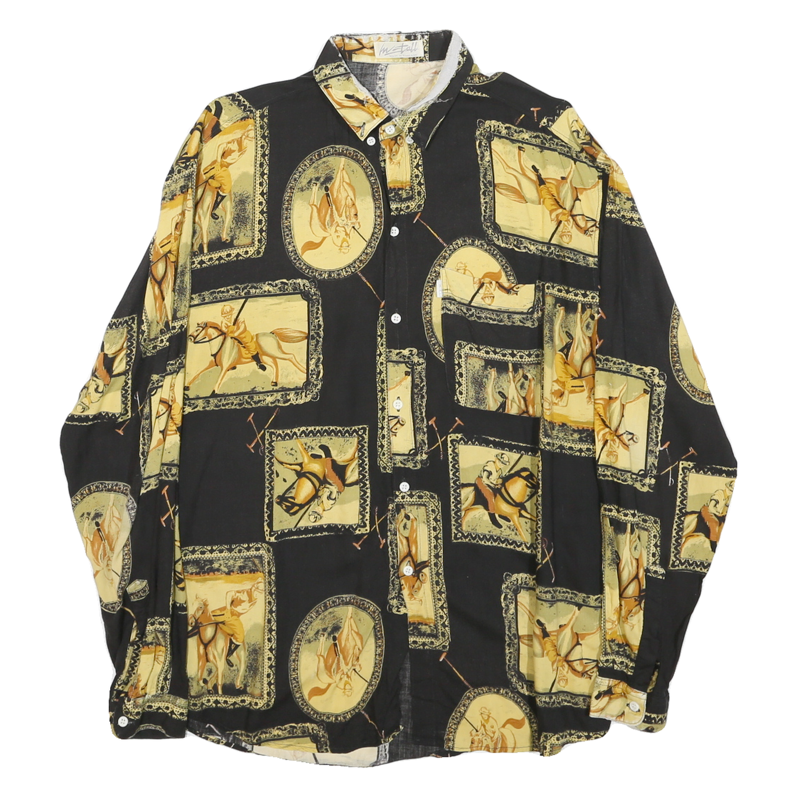 W TALL Mens Black & Yellow Polo Player Print Shirt L Casual Long Sleeve Button Refurbished - N/A refurbished available on Cerqular