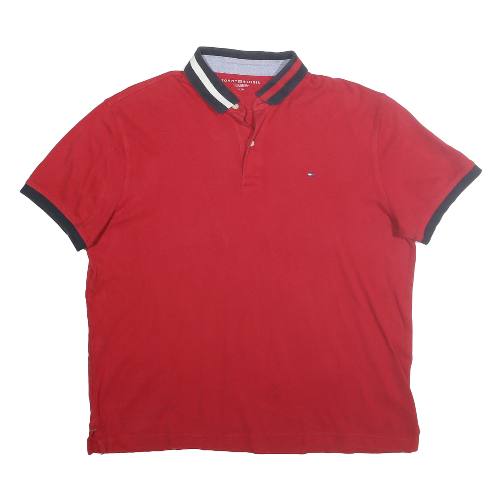 TOMMY HILFIGER Mens Red Polo Shirt L Short Sleeve Logo Cotton Casual Classic Refurbished - N/A refurbished available on Cerqular