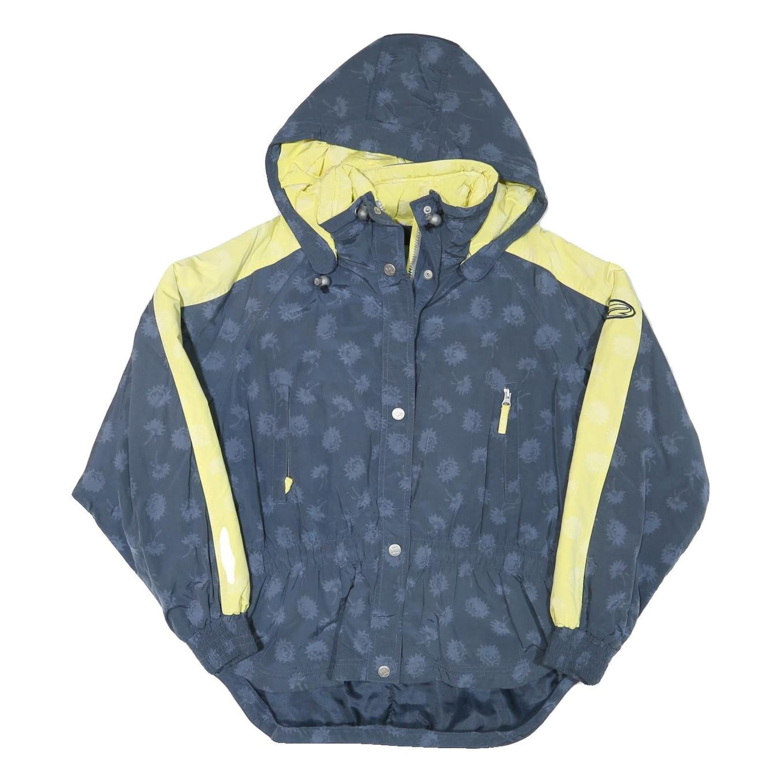 LADY KR Womens Blue & Yellow Zip Jacket L Polyester Blend Floral Print Hooded Refurbished - N/A refurbished available on Cerqular