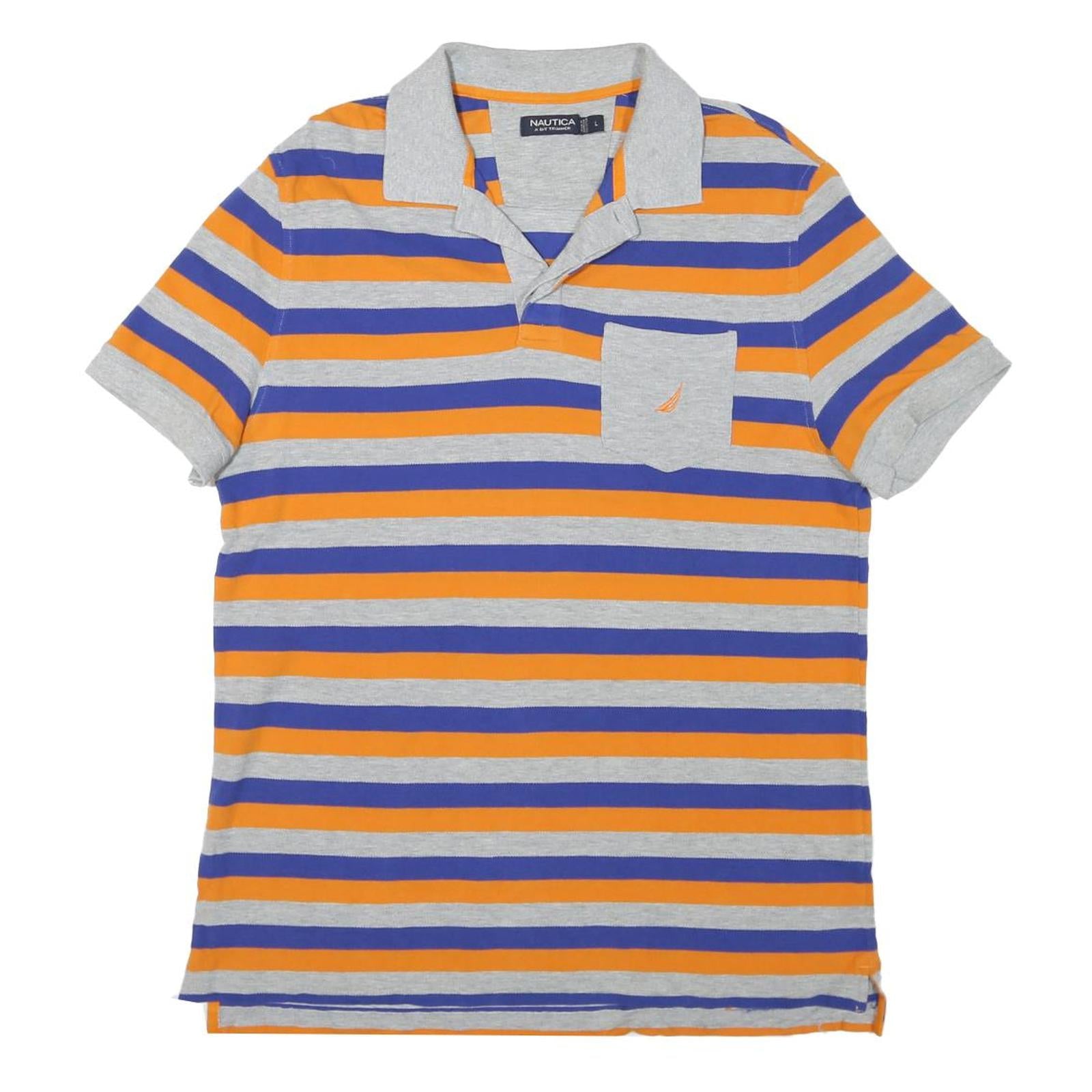 NAUTICA Mens Grey & Orange & Blue Striped Short Sleeve Polo Shirt L Cotton Blend Refurbished - N/A refurbished available on Cerqular