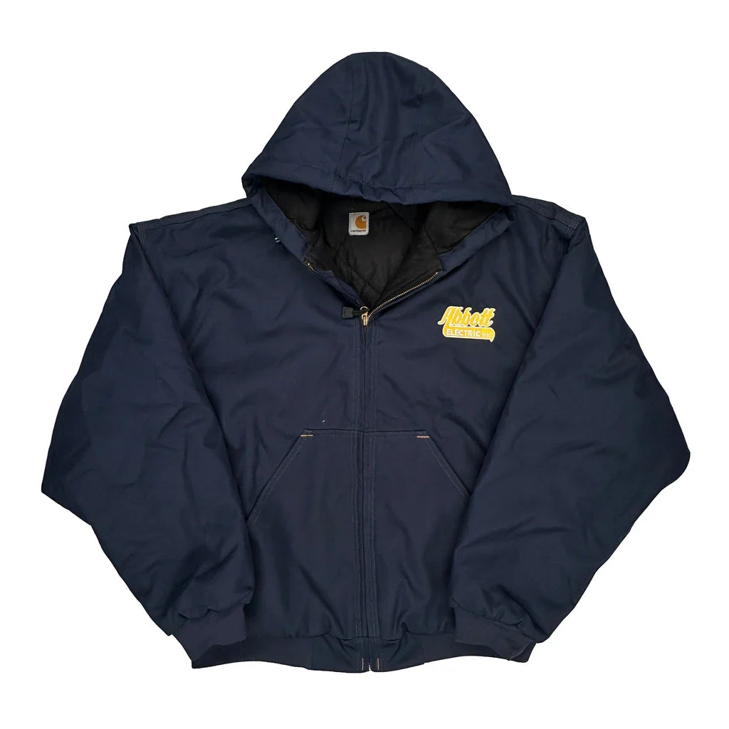 Abbott Electric Carhartt Jacket - 2XL Navy Polyester Refurbished - Thrifted (note: this is a term often used to describe second- refurbished available on Cerqular