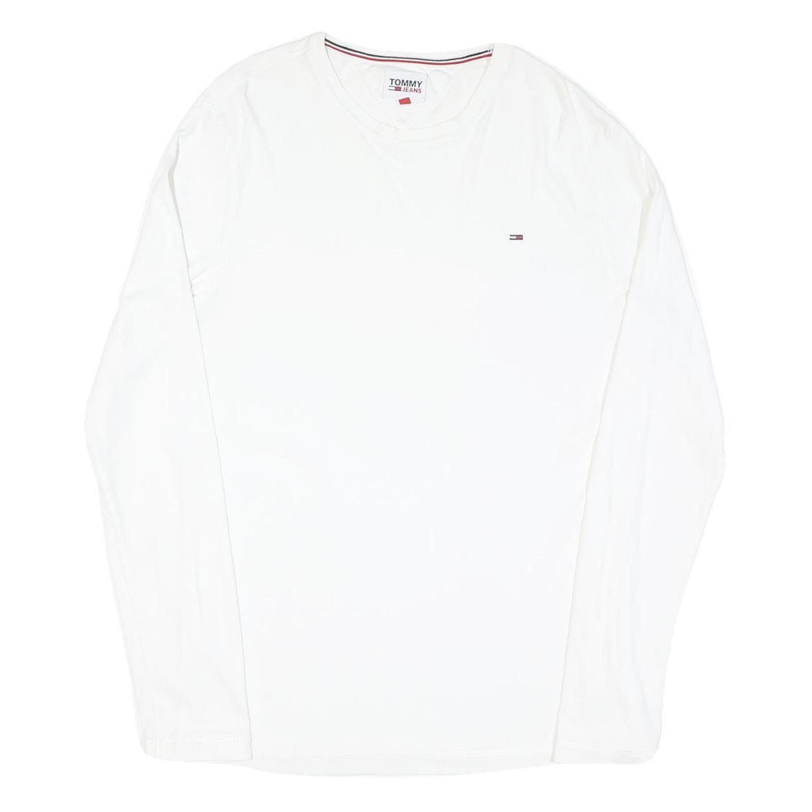 TOMMY JEANS Mens White XL Long Sleeve Crew Neck Classic Cotton Blend T-Shirt Refurbished - N/A refurbished available on Cerqular