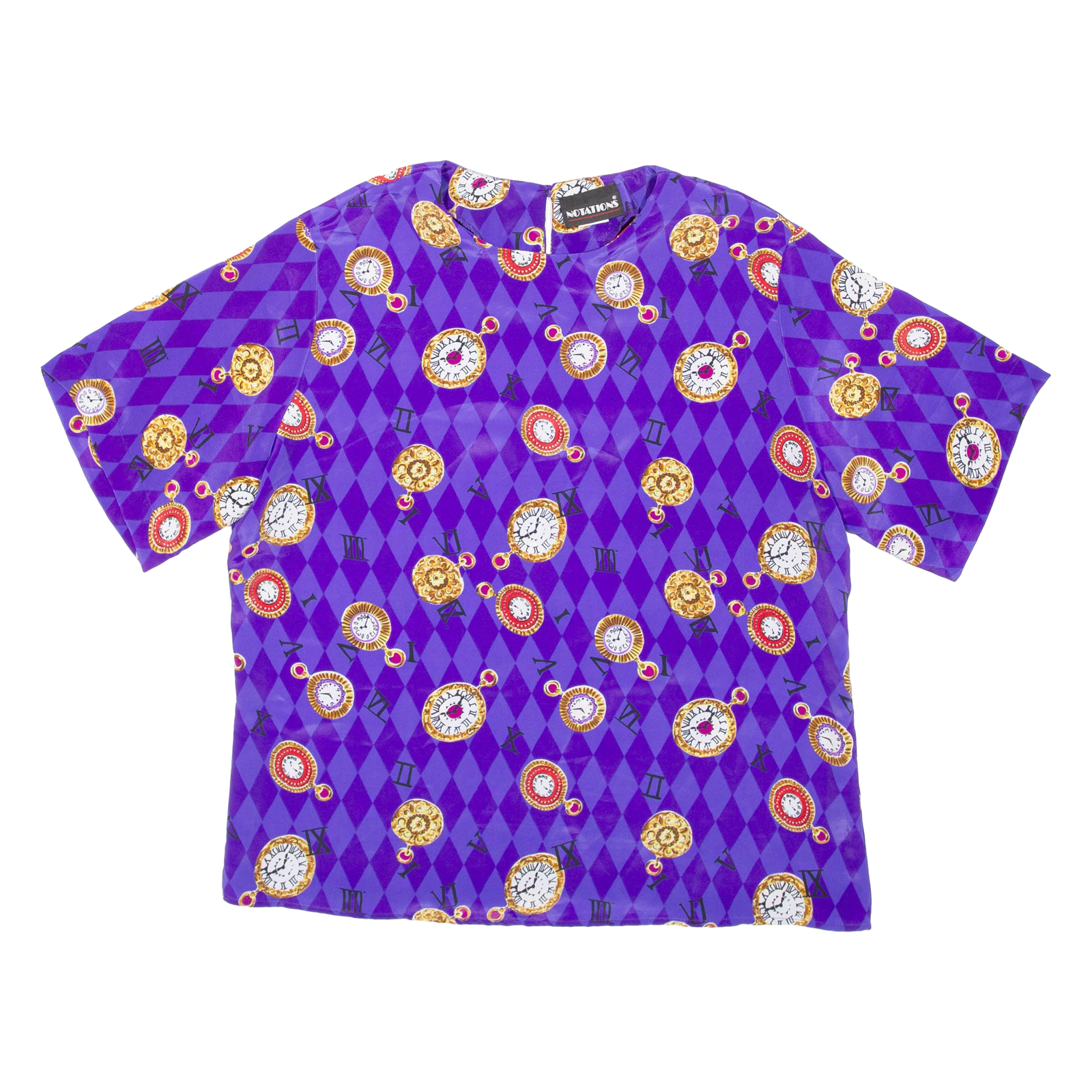 NOTATIONS Clock Print Womens Cropped Top Purple Crazy Pattern M Refurbished - N/A refurbished available on Cerqular