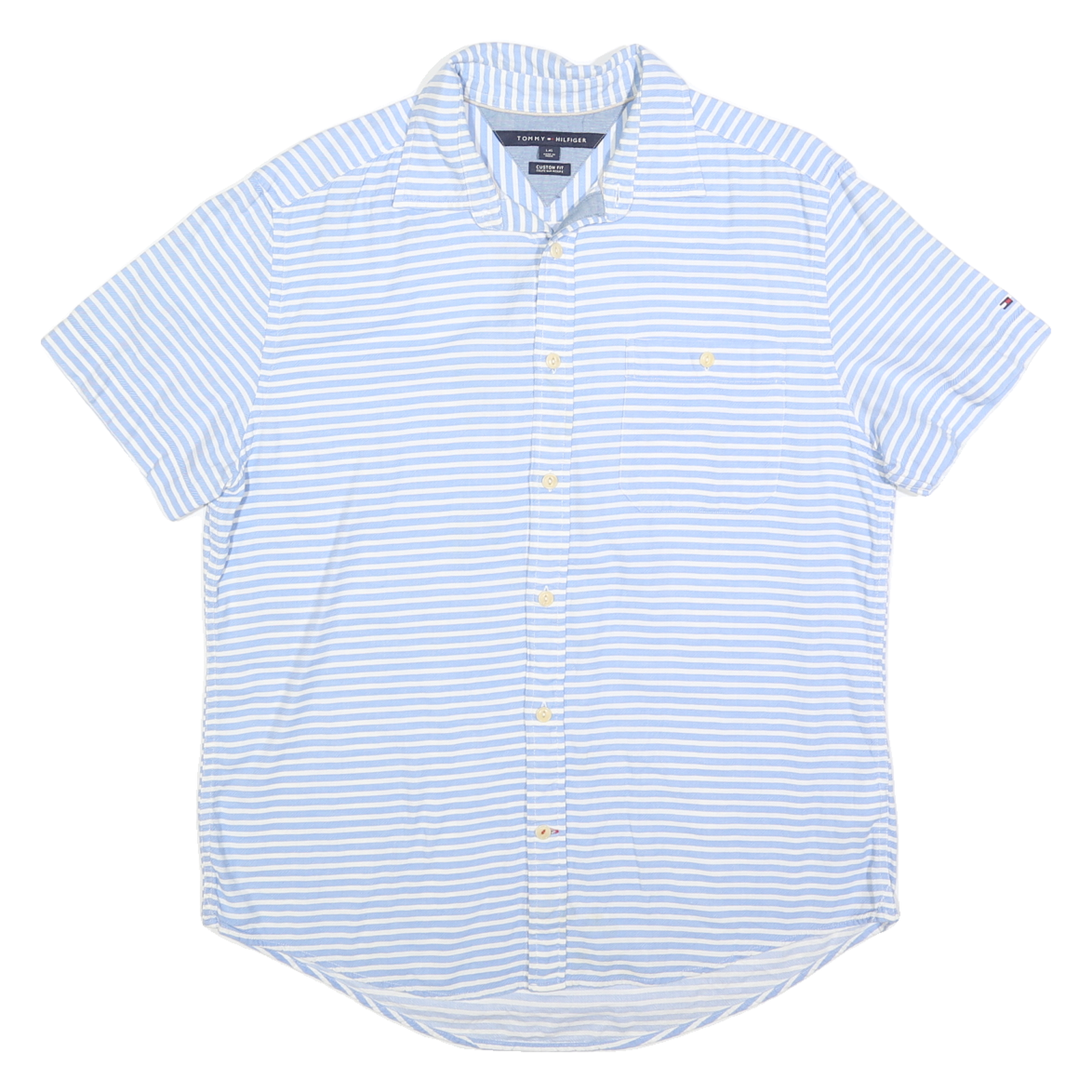 TOMMY HILFIGER Mens Blue & White Striped Shirt L Cotton Blend Casual Summer Refurbished - N/A refurbished available on Cerqular