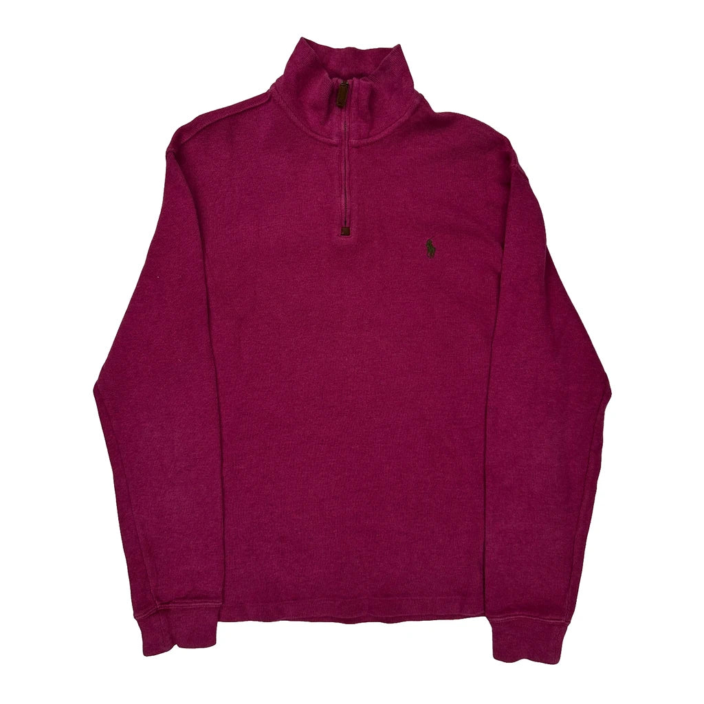 Polo By Ralph Lauren 1/4 Zip - Medium Pink Cotton Refurbished - Thrifted (note: this is a term often used to describe second- refurbished available on Cerqular
