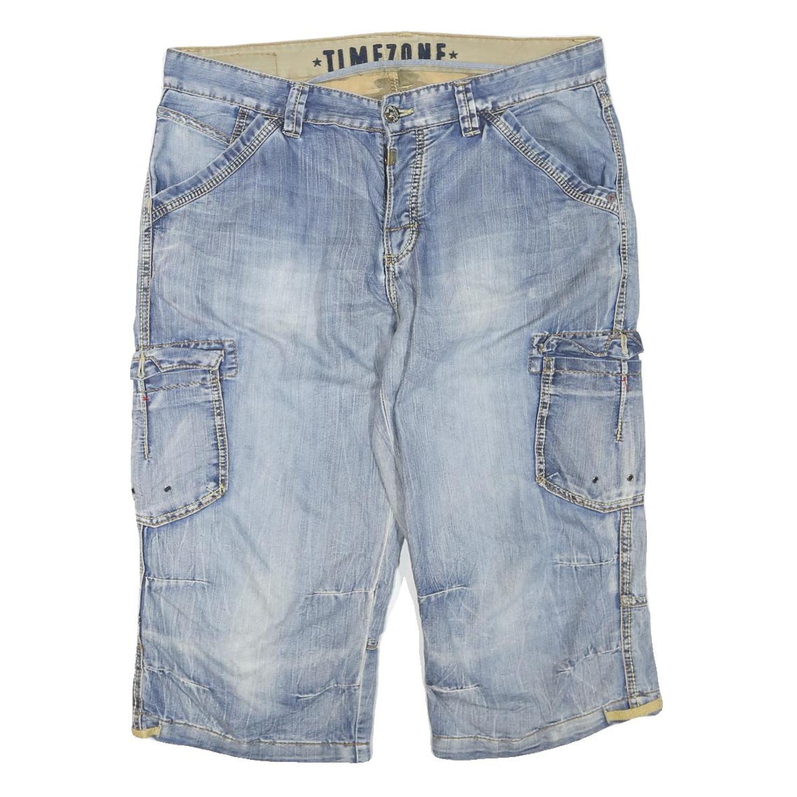 TIMEZONE Mens Denim Blue Cargo Shorts XL W40 Casual Cotton Blend Refurbished - N/A refurbished available on Cerqular