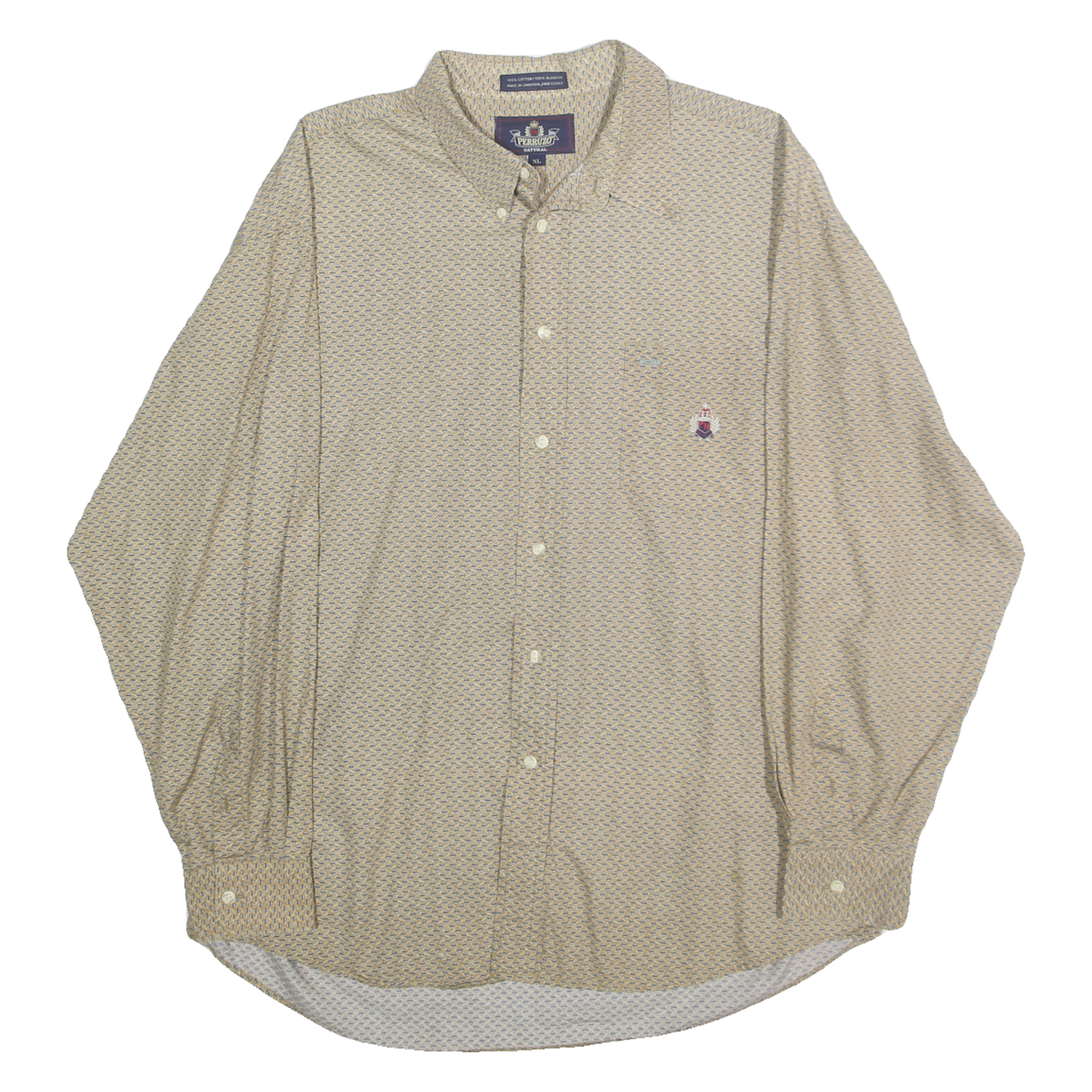 PERRUZO Mens Beige Patterned Cotton Shirt XL Button Collar Casual Smart Refurbished - N/A refurbished available on Cerqular