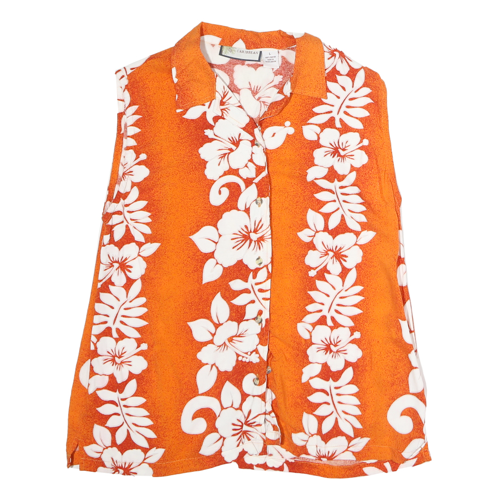 CARRIBEAN Womens Orange & White Floral Sleeveless Shirt L Summer Holiday Refurbished - N/A refurbished available on Cerqular