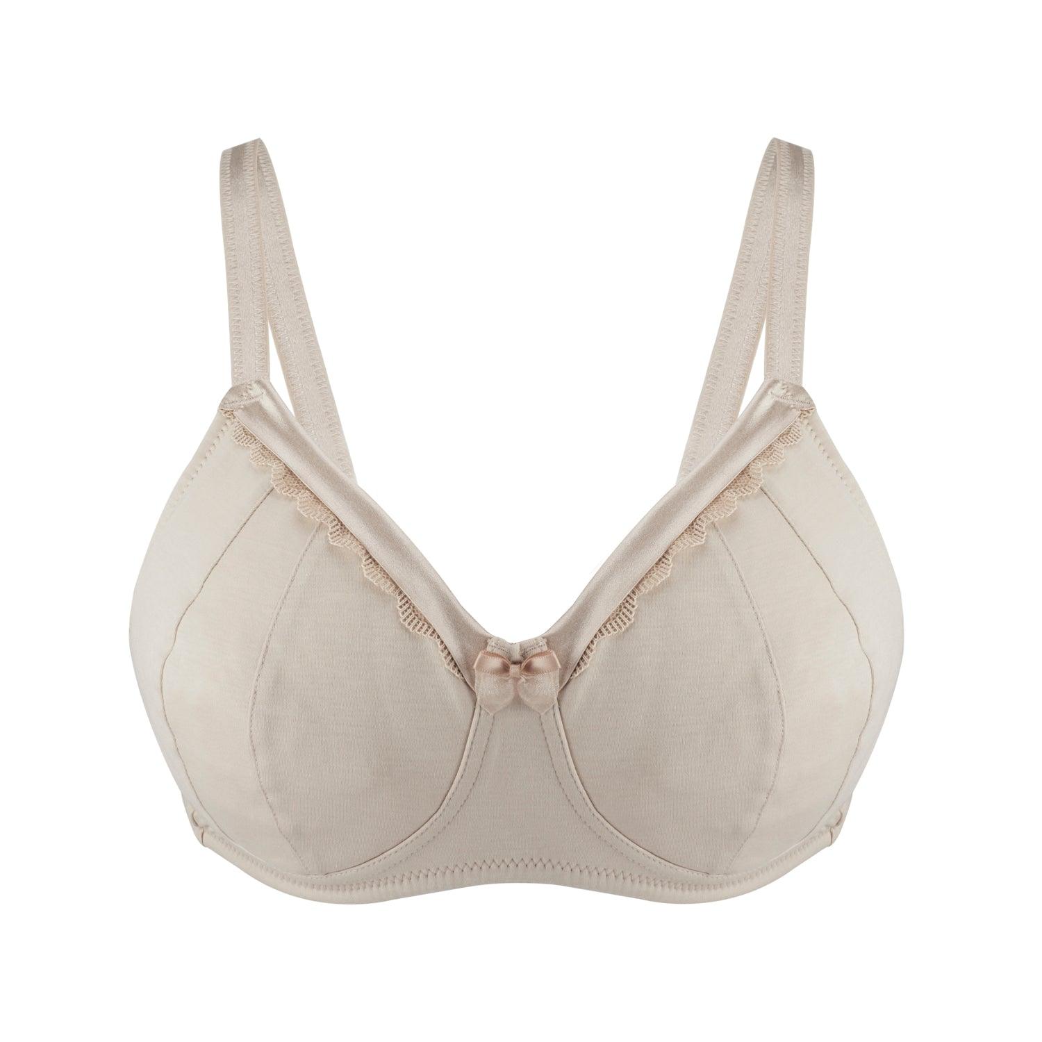 Ivory-Supportive Non-Wired Silk & Organic Cotton Full Cup Bra with removable paddings | Size: 32D | Color: Ivory Refurbished - Julie May Lingerie refurbished available on Cerqular